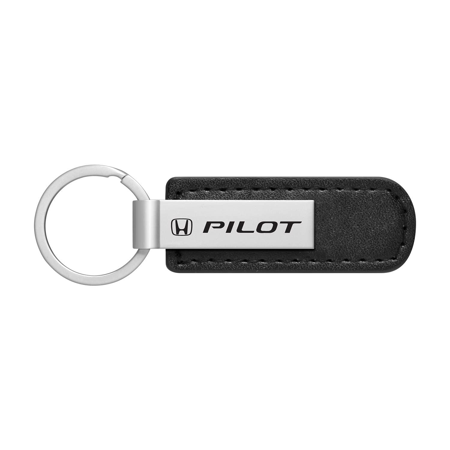 for Honda Pilot Silver Metal Plate Black PU Leather Strap Key Chain Keychain, Official Licensed