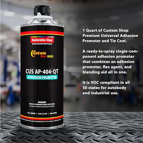 Custom Shop Premium Universal Adhesion Promoter and Tie Coat, 1 Quart - Paint Provides Superior Adhesion to Metal, Plastic, Fiberglass, Flex Agent - 50 State VOC Compliant for Autobody and Industrial