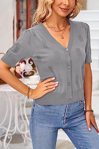 Image of Arach&Cloz Women's Lightweight Spring Summer Business Casual Cropped Short Sleeve Cardigan