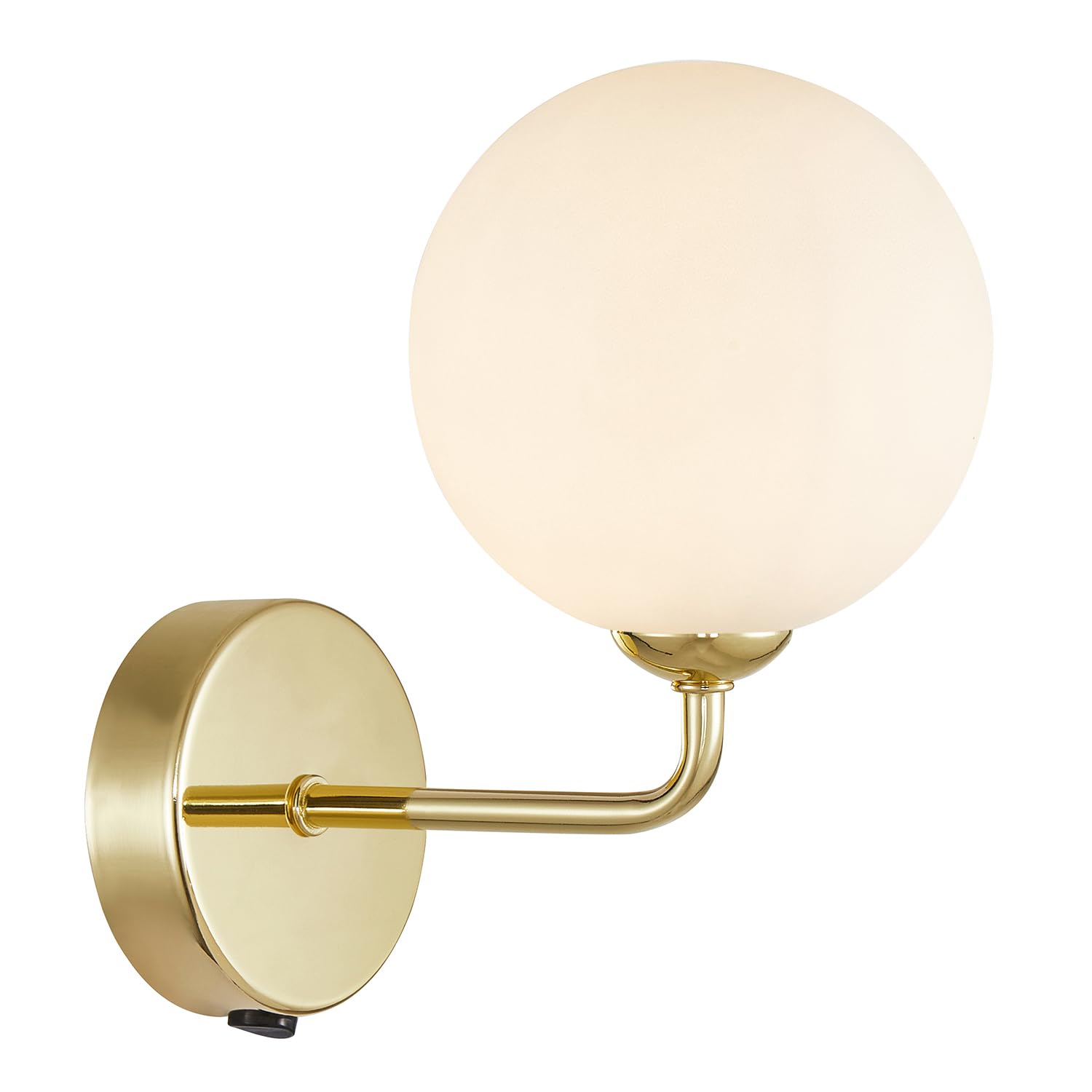 Contemporary Chic Polished Gold Wall Light with Opal White Globe Glass Shade ...