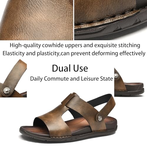 Men's Genuine Leather Open Toe Flat Fashion Sandals Summer Comfortable Breatheable Dual Use Slip On Athletic Walking Sandal for Driving Casual Beach3