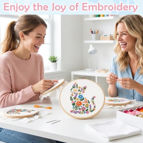 Image of Nuberlic Embroidery Kit for Beginner,Floral Embroidery Practice Kit