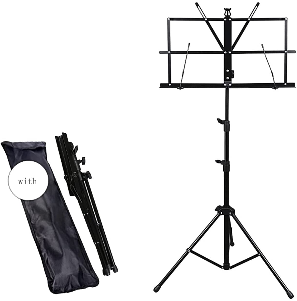 Leggii Musicali Spartiti Stand Robusto Supporto Portatile in Metallo Pieghevole Portatile con Sacchetto di Trasporto Altezze Regolabili Leggeri e compatte for Prestazioni strumentali(Black)