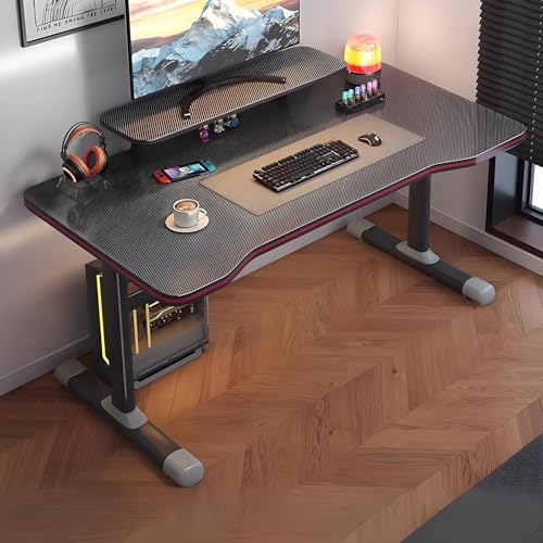 昇降 式 デスク パソコンデスク 昇降式 手動 ゲーミングデスク 人間工学に基づいた凹型テーブルトップを備えた手動調節可能なシットスタンドデスク 家庭用 オフィス用 組立簡単