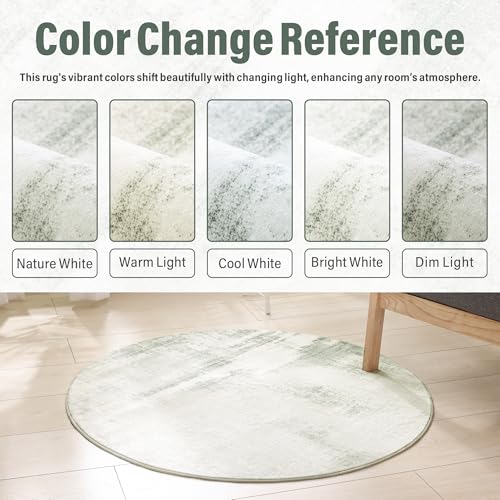 Image of Carvapet 5ft Round Rug Teal Modern Abstract Washable Low Pile
