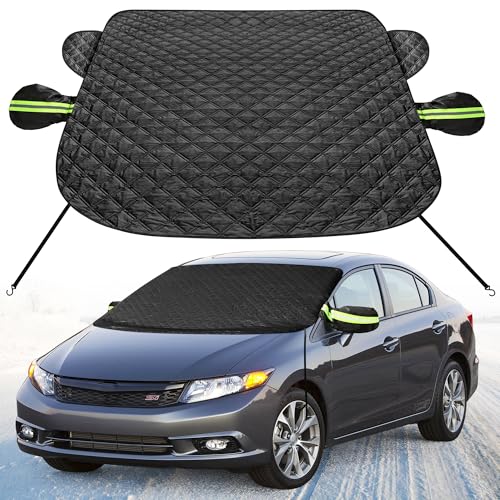 XHRING Car Windshield Cover for Ice and Snow Compatible with Civic Accord Camry Corolla Altima Sentra Elantra K5 Soul Sedans, Auto Front Window Winter Anti-Snow Frost Cover with Side Mirror Covers