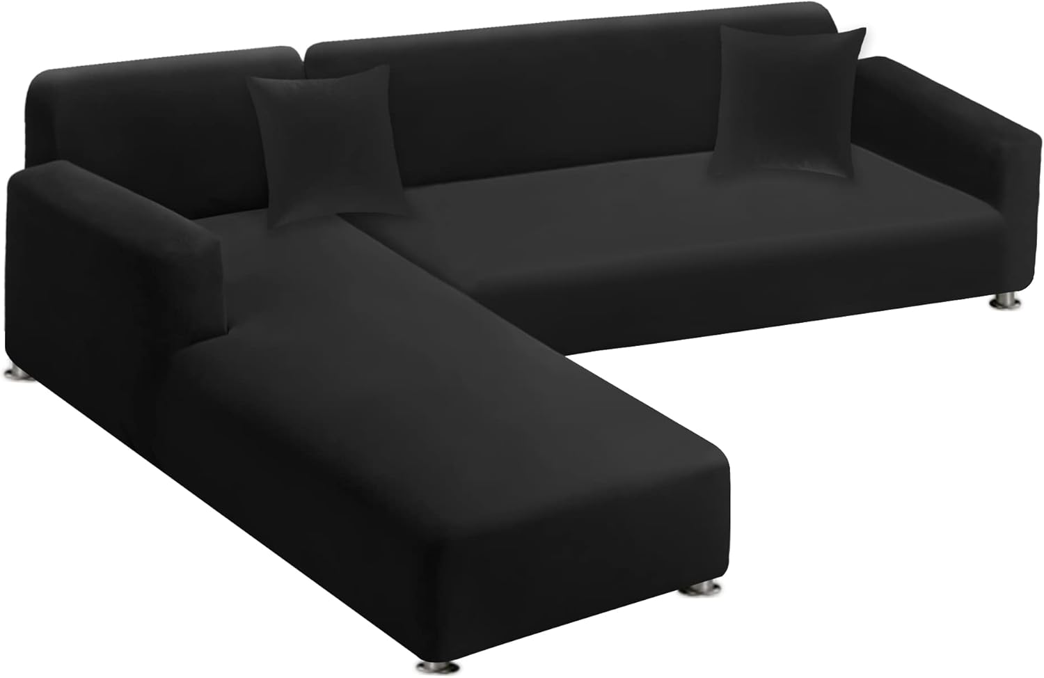 Sectional Couch Covers 2-Piece Softness L Shaped Sofa Cover Super Stretch L-Type Couch Slipcover with 2Pcs Pillowcases Sofa Slipcover 3 Seater + 3 Seater Furniture Protector (Black)