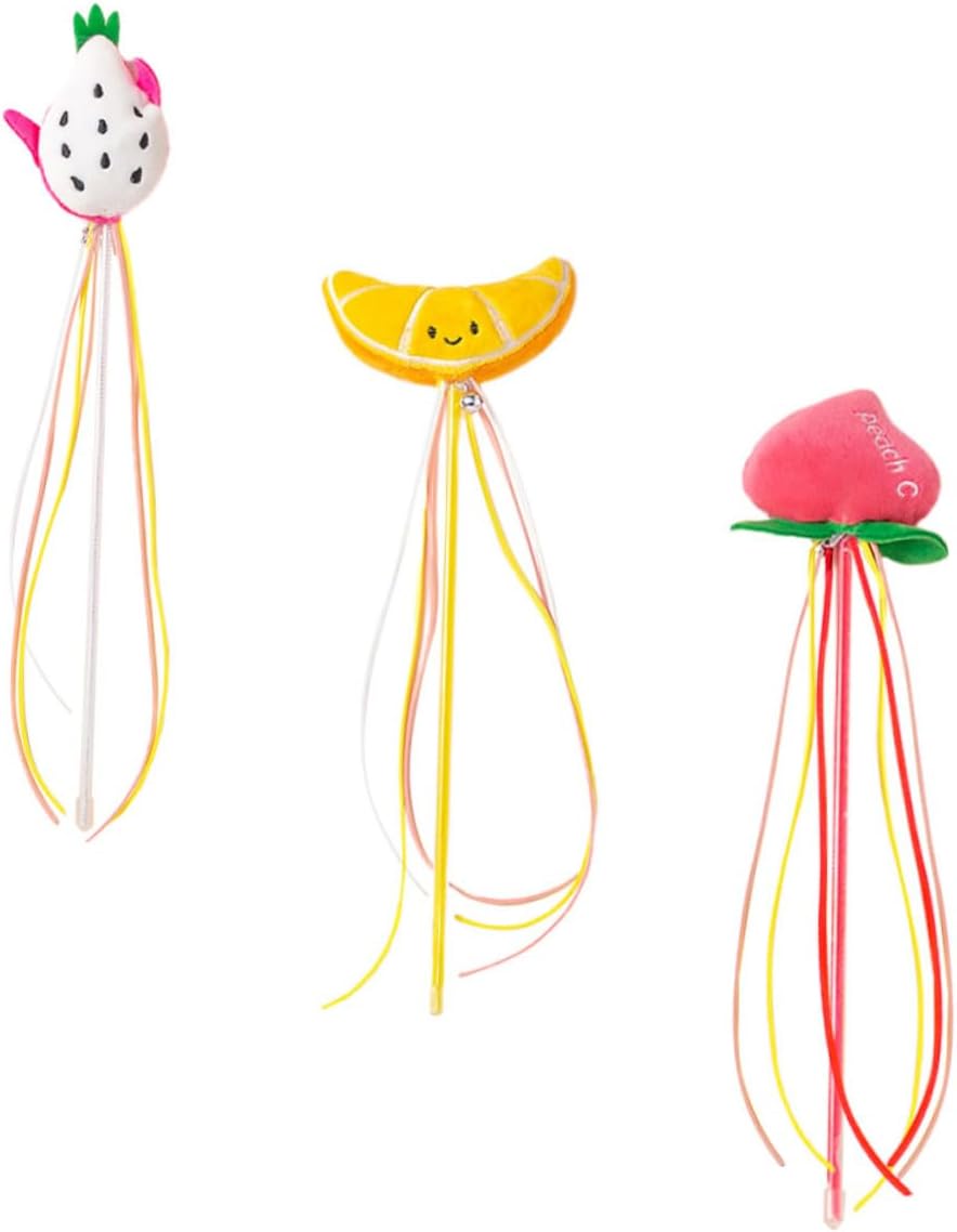minkissy 3pcs Fruit teaser stick teething chew toy teaser cat toy cat wand toy cat crinkle toys cat dancer wand toy kitten fishing pole cat toy Interactive Wand Toy catnip Plush fishing rod