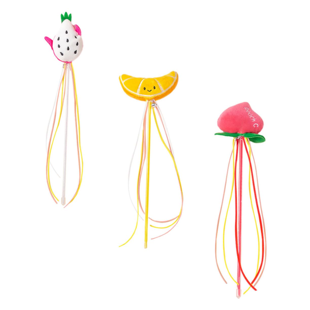 minkissy 3pcs Fruit teaser stick teething chew toy teaser cat toy cat wand toy cat crinkle toys cat dancer wand toy kitten fishing pole cat toy Interactive Wand Toy catnip Plush fishing rod