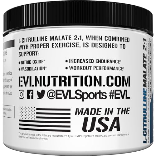 Image of Evlution Nutrition L-Citrulline Malate 2:1-200mg L-Citrulline Malate - Workout Performance Support - Vasodilation Support - Dietary Supplement - Vegan & Gluten Free - 100 Servings - Unflavored