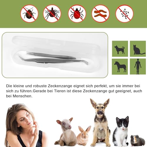 Nepfaivy Zeckenzange für Hunde Katze Mensch - 2er Set Zeckenhaken Zeckenpinzetten Metall für Kinder und Haustier, Einfacher und Sicherer Zeckenentferner Set für Zecken Jeder Größe