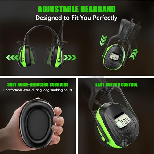 Image of Gardtech Bluetooth 5.3 AM /FM Radio Hearing Protection,29dB SNR Safety Earmuffs (No Battery),Digital Display Noise Cancelling Headphones for Mowing, Workshops and Snowblowing Green