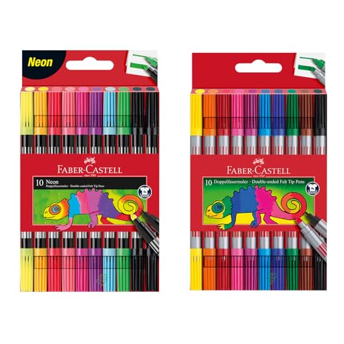 Faber-Castell 205277 - Set de feutres basiques et fluo, 20 feutres double pointe pour enfants et adultes