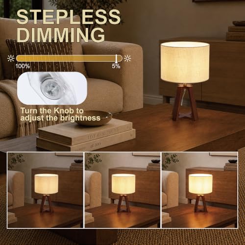 Image of Small Table Lamp, Dimmable Bamboo Bedside Lamp | Mid-Century Modern Style for Bedrooms, Nightstands, Living Rooms, Home Offices, and Reading Nooks