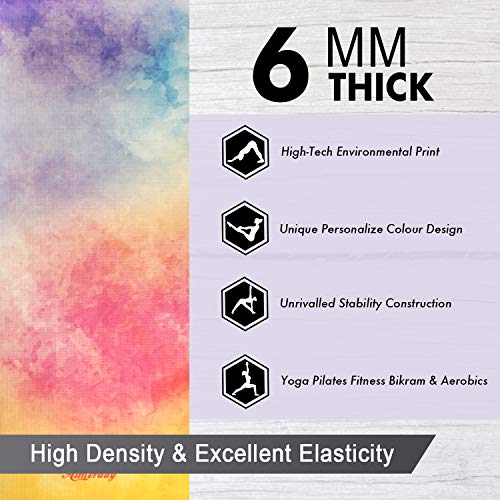 Aimerday Premium Print Yoga Mat For Women Non Slip Exercise Mat With Carrying Strap & Mat Bag, 1/4" Extra Thick High Density Eco Friendly Large Yoga Mats For Fitness, Pilates & Home Floor Workout #TOP2