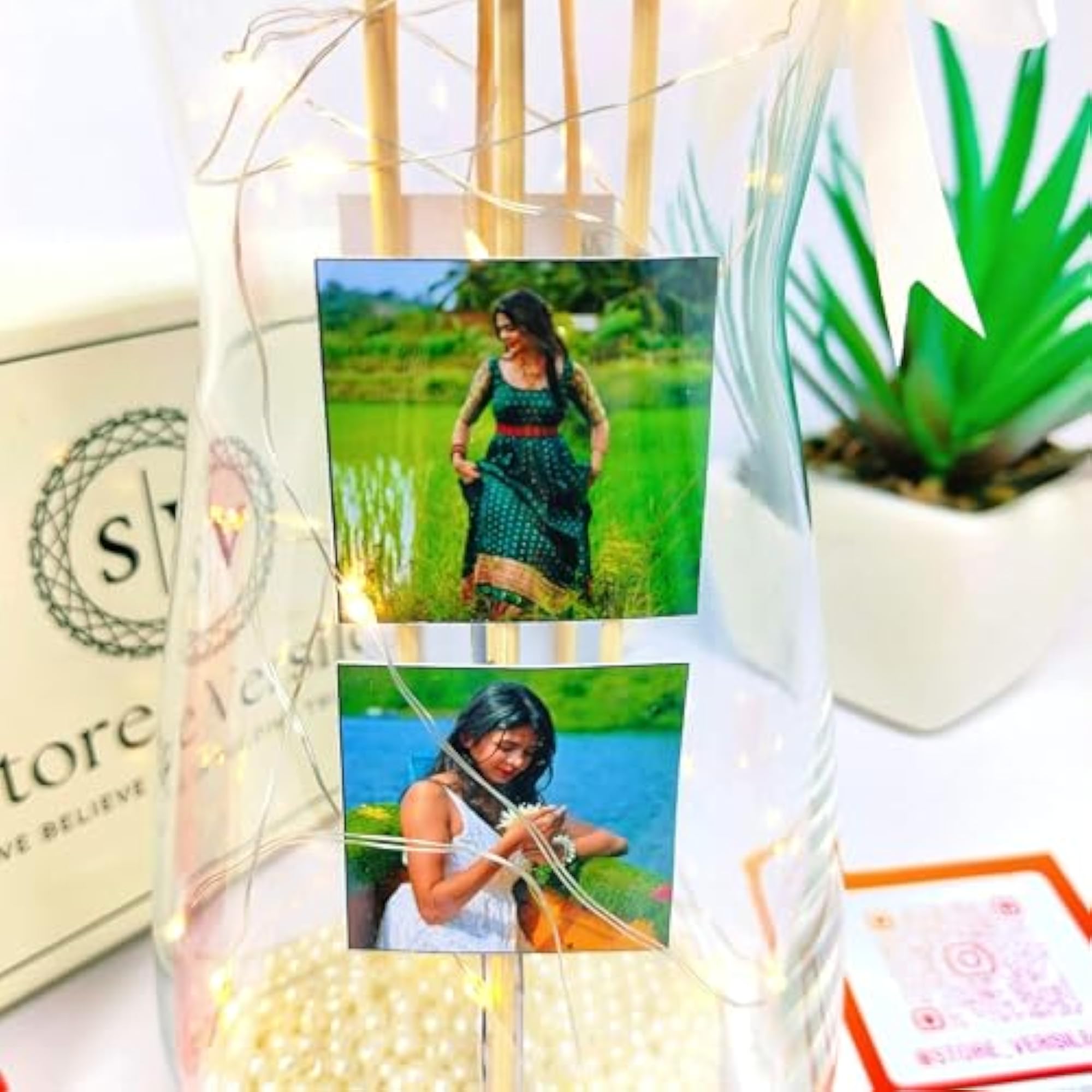 Personalised LED Photo Jar with Custom Message and String Lights