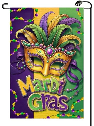 Mardi Gras Masquerade Mask Garden Flag 12x18 Inch Vertical Double Sided Masquerade Beads New Orleans Carnival Celebration Small Flags Outside Decoration For Yard (ONLY FLAG) KH04