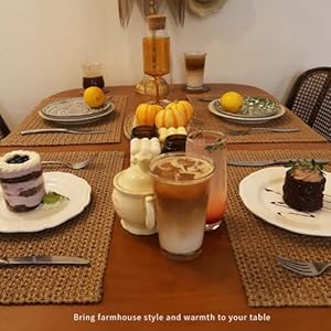 Noctiflorous Rustic Rectangle Placemats 12 x 18 Inch Set of 6 Natural Place Mats Heat Resistant Indoor Outdoor Tablemats Woven Farmhouse Table Mats for Kitchen Dinning TableBrown 6