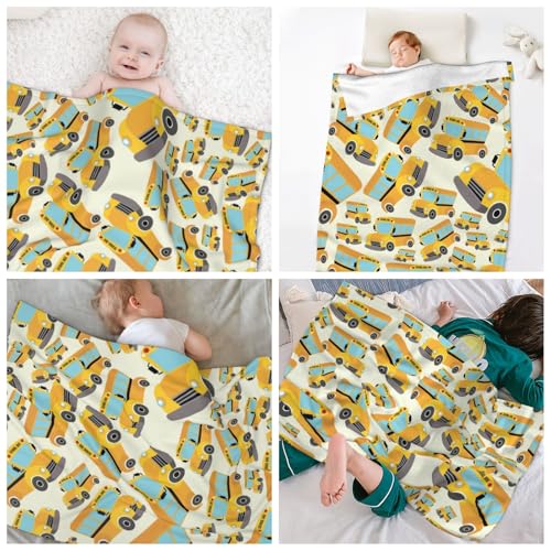 Image of School Bus Blanket 30 inchx40 inch - Flannel Fleece Throw with Wheels on Bus Pattern - Ultra Soft Plush for Toddlers & Nursery - Lightweight Travel Blanket for Car Seat, Stroller - School Bus Gift for Kids