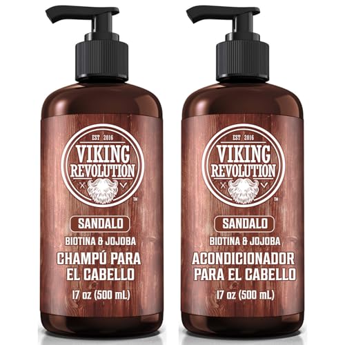Viking Revolution Champu Hombre y Acondicionador 2 x 500 ml - Hidrata y Fortalece - Con Vitamina B5, Biotina y Aceite de Jojoba - Sándalo