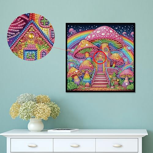 Image of AiYuanzsh Mushroom House Diamond Art Painting Kits for Adults, 5D Special Shape Diamond Art Kits for Beginners, Crystal Rhinestones Diamond Art Painting for Home Wall Decoration Gift 12x12 inch