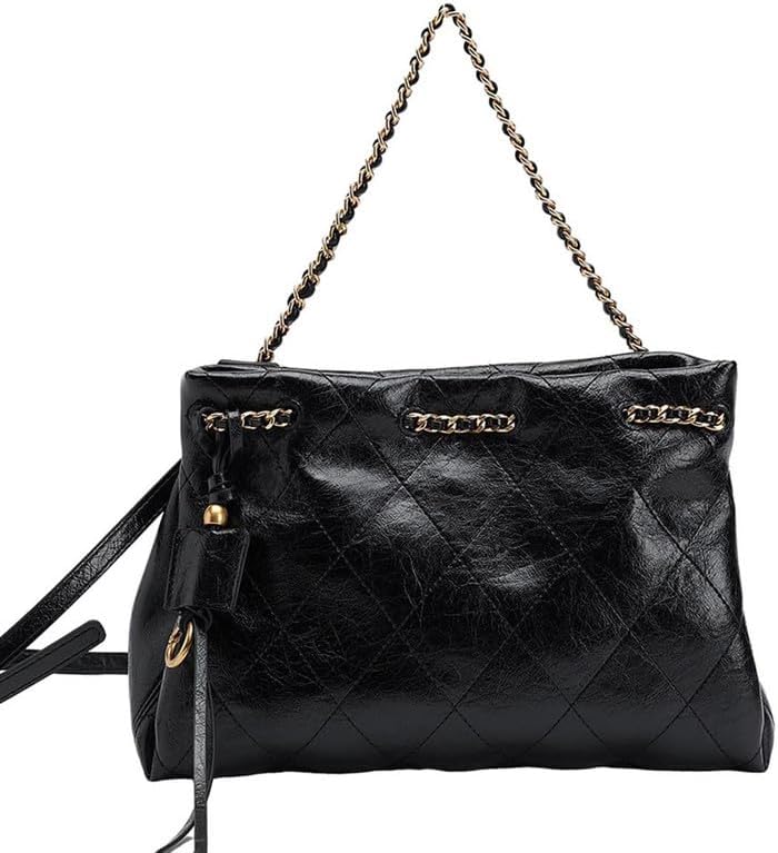 URBAN REVIVO Women‘s Quilted Leather Crossbody Bag， Drawstring Bucket Handbag Purse for Travel， Daily & Shopping