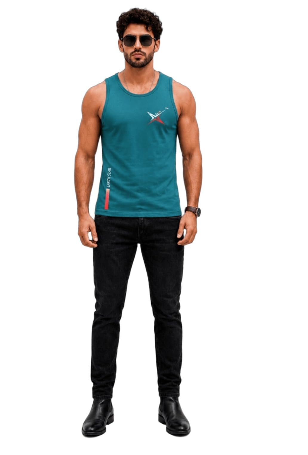 earth star Men's Cotton Tank Top T-Shirt | Sleeveless Gym Vest | Vest for Man Graphic Logo Print for Workout, Beach, Gym | Workout Sando | Gym Tshirts (in, Alpha, XL, Regular, Turquoise)-picture-33