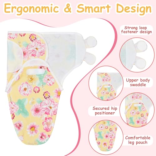 Image of Ramede 6-Pack Preemie Baby Swaddle Blankets with Hats, Breathable 100% Cotton Baby Swaddles, Suitable for Preemie Babies and Newborns, Soft Cotton, Adjustable(Flower,Colorful)