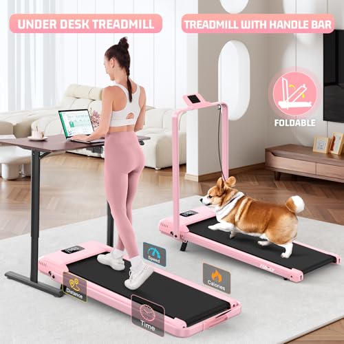 Image of FUNMILY Upgrade Walking Pad Folding Treadmill with 12% /15% Incline & Handle Bar, 3.5HP Foldable Under Desk Compact Treadmills for Home /Office /Gym, 400+lb Capacity, Shock Absorption