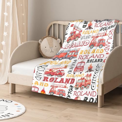 Image of Personalized Fire Trucks Firefighter Custom Baby Blanket Gifts for Boys Girls Super Soft Blanket Swaddle Newborn Cozy Receiving Blanket Stroller Throw 40x30 in for Puppy