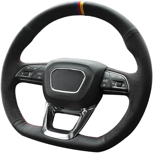 Miniatura 1 de MExmob Funda de volante de automóvil de gamuza negra cosida a mano, para Audi Q3 2018-2019 Q5 SQ5 2017-2019 Q7 SQ7 2015-2019 Q8 SQ8 2019