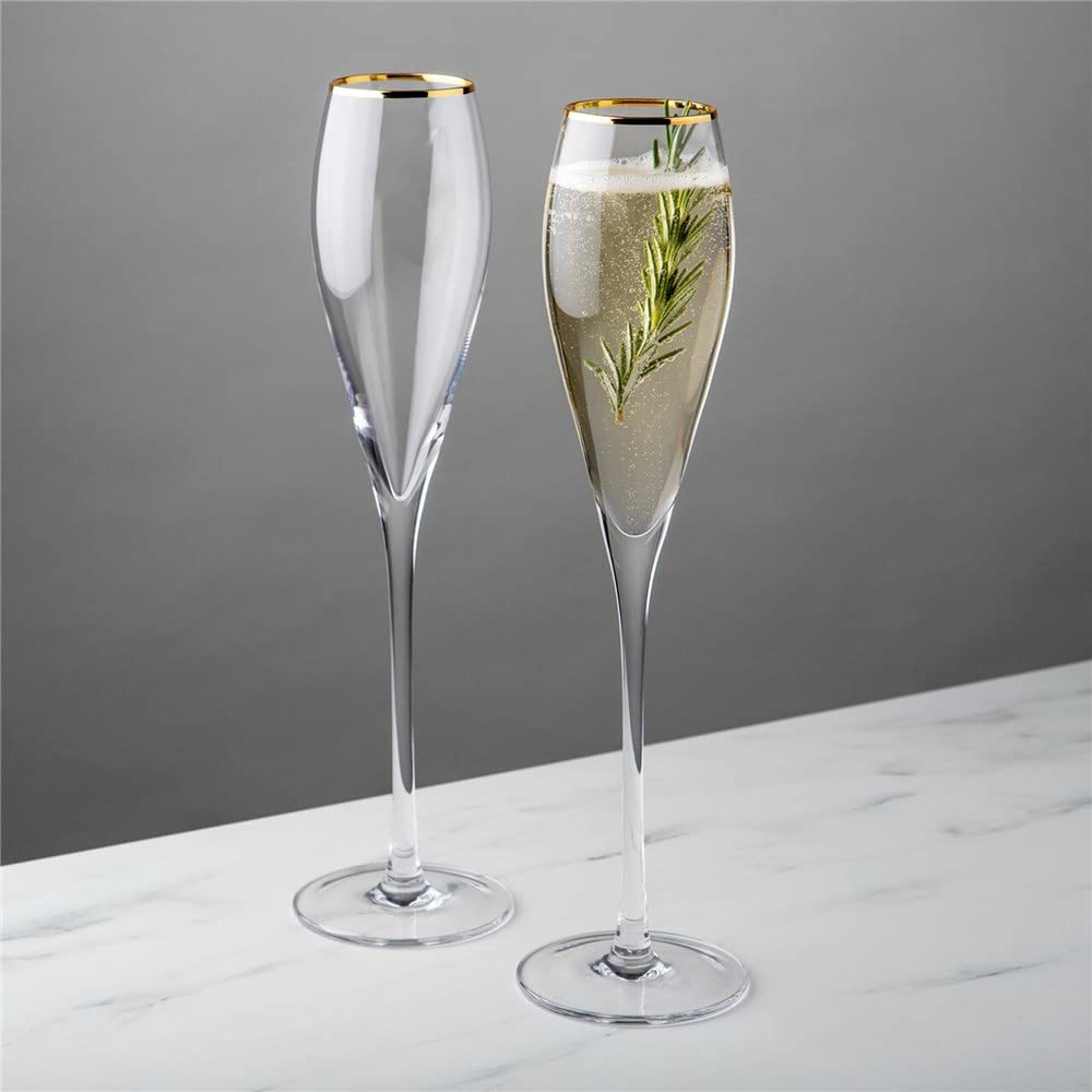 Gold Rim Tapered Champagne Flutes, Set of 2, Wedding Gifts for the Couple, Wedding Reception/Head Table
