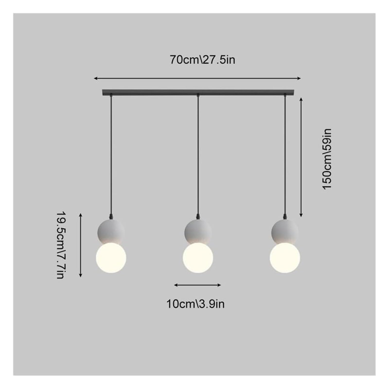 Lampa wisząca Lampa wisząca, betonowe lampy wiszące Biała szklana kula Lampa wisząca Regulowany przewód Wisząca lampa do wyspy kuchennej Sufitowa oprawa oświetleniowa(Gray)