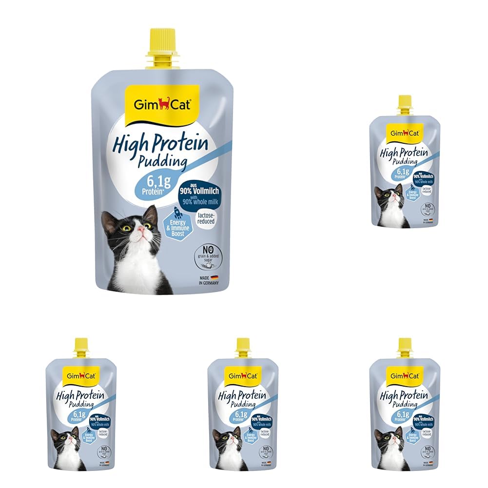 GimCat High Protein Pudding - Köstlicher proteinreicher Snack für zwischendurch - Made in Germany (1 x 100 g) (Packung mit 5)