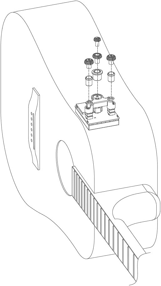 Diagram showing the external mounting of the Skysonic R3 control panel on a guitar body.