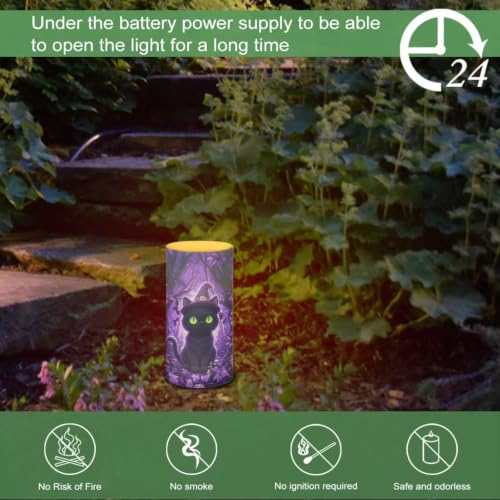 Image of LED Flameless Candles with Remote Timer Purple Cat Halloween
