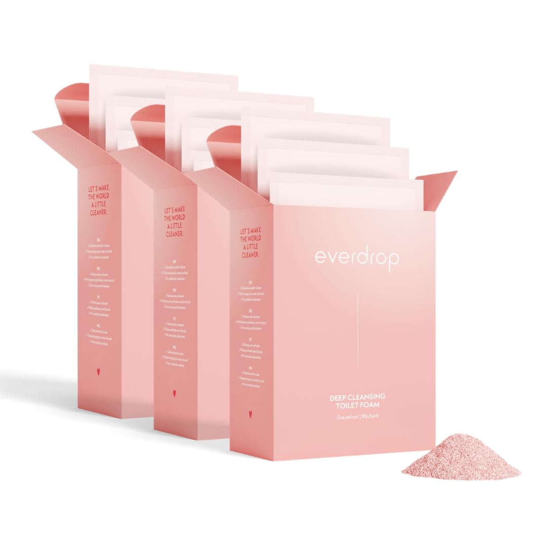 everdrop tiefenreinigender WC‑Schaum Pink – 3er‑Set für 9 Andwendungen für gründliche Toilettenreinigung, plastikfrei & vegan, mit natürlichem Duft – entfernt Kalk & Schmutz ohne aggressive Chemie