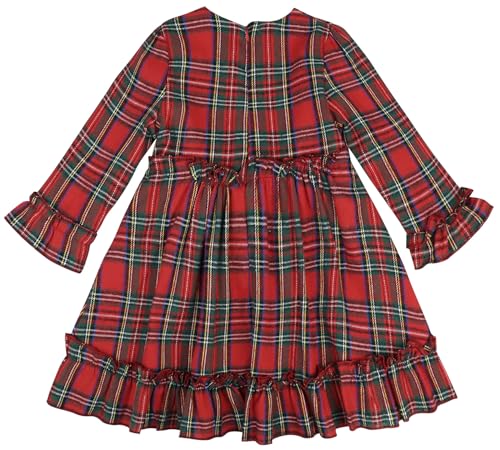 ROYLAMP Toddler Girls Christmas Plaid Dresses Crew Neck Long Sleeve Ruffle Hem Swing Skirt Outfits with Bowknot2