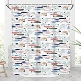 AAtter Fish Theme Shower Curtain Whimsical Scandinavian Lake Fishes Fishing Kids Modern Fun Art Red