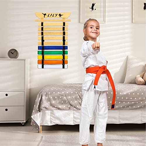Winartton 10 Belts Bamboo Karate Belt Display Rack Hold, Taekwondo Belt Display With Stickers, Martial Arts Belt Display, No Assembly Required, Belt Holder Gift For Kids And Adult #TOP4