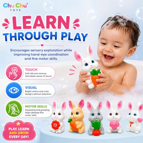 Image of Prime Brands Chu Chu Toys Silicone Baby Bath Toys for Kids | Soft Squeeze Animal Bath Toys | BPA Free, Safe & Non-Toxic | Water Play, Sensory Toy for Babies, Toddlers & Kids (6 Pcs)