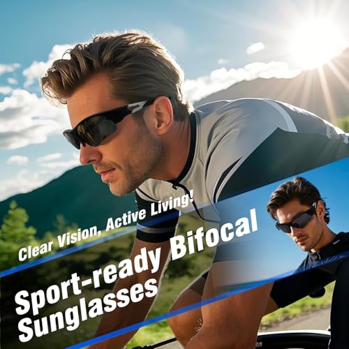 Image of Attractive Bifocal Reading Sunglasses for Men, Durable TR90 Semi Rimless Wrap Around Design Sun Readers, UV400 Near-Far Sun Glass Built in Outdoor Sports /Driving /Finshing Dark Glasses, 3.0x