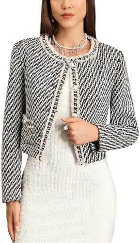 M.Infisavo Tweed Blazer Jackets for Womens with Pockets, Cropped ...