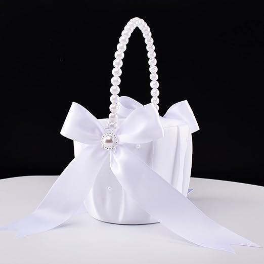 STAFUNI Flower Girl Baskets for Wedding, White Fairy Pearl