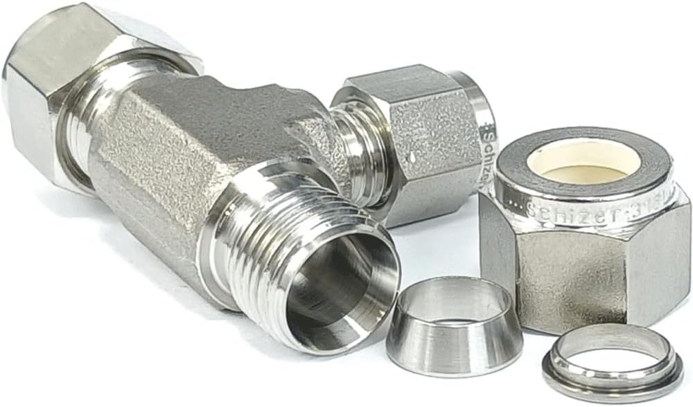 3/8" - 1/4" - 3/8" Inch Tube OD Compression Union Tee 3 Ways SUS316L Stainless Steel Pipe Fitting Connector