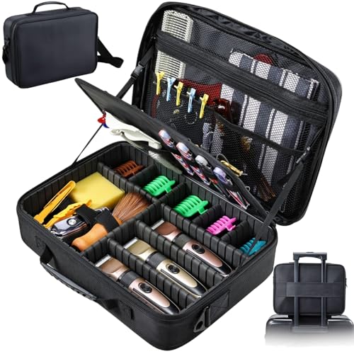 Yueieoun Professional Barber Clipper Case Organizer Bag with Adjustable Dividers Detachable 6-Slot Scissors Panel Travel Grooming Tool Storage - Fits Wahl/Andis/Hatteker