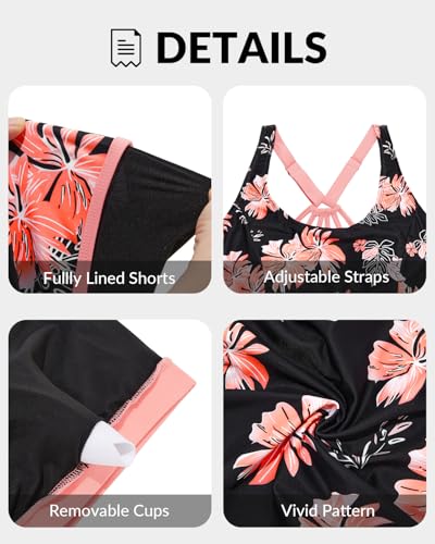 Image of Holipick Women Plus Size Swimsuits - Athletic 3 Piece Tankini with Shorts