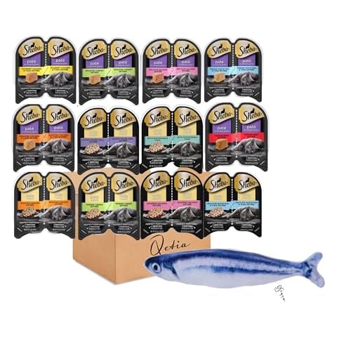 Perfect Portion Variety Pack of 12 Flavors 12Trays 24 Serving and Sardine Cat Toy with Catnip Cover