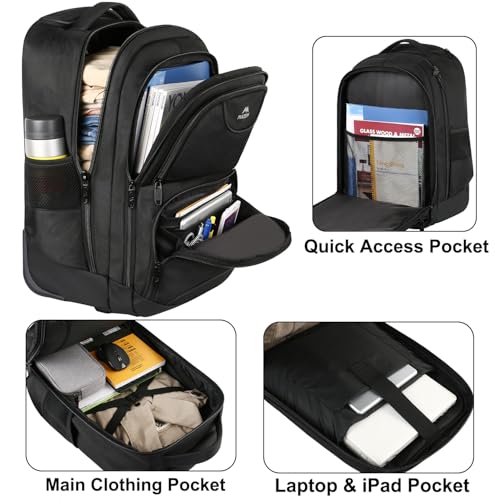 MATEIN Rolling Backpack, 17 inch Water Resistant Wheeled Laptop Backpack, Carry on Luggage Business Bag, Overnight College Computer Bag Trolley Suitcase for Men Women Adults to Travel, Black - Image 4