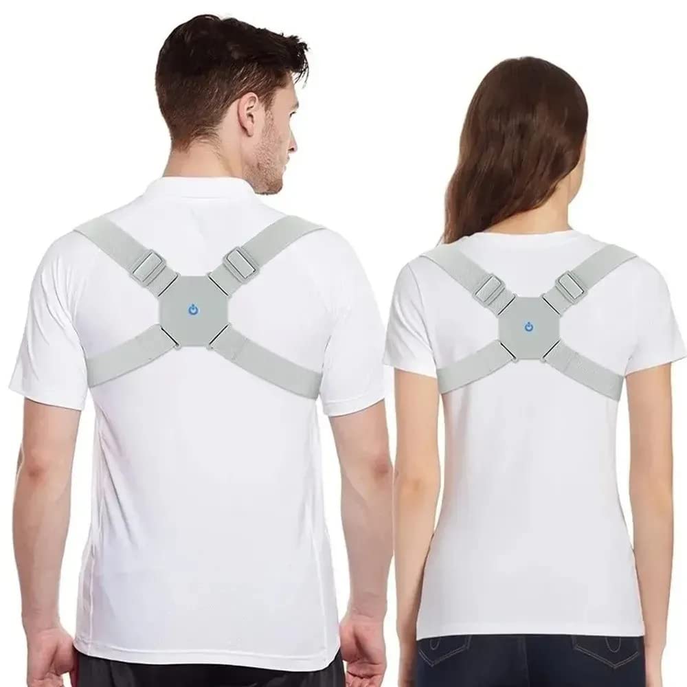 Colete Corretor Postural Coluna Costas Com Sensor Inteligente Ajustável Smart Posture - cinza